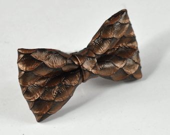 Copper Brown Dragon Squama Fish Scales Faux Leather Pretied Bow tie Bowtie for Baby infant Toddler / Boy Kids / Youth Teenage / Men Adult