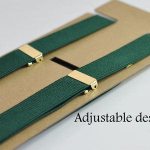 Dark Emerald Green 25MM Elastic Y-Back Suspenders Braces Gold Golden Metal Clips for Men Adult / Youth / Kids Boy /Toddler Baby Infant image 3