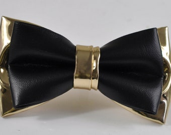 Mens PVC Faux Leather Gold Golden Black Shining Bow Tie Bowties Wedding Party  for All Ages Men / Youth / Boy KIds / Baby infant Toddler