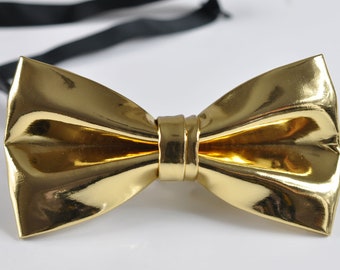 Mens PVC simili cuir solide or doré brillant avec noeud noeuds papillon fête de mariage