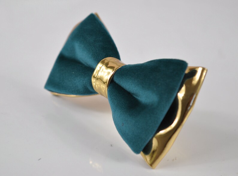 MEN ADULT Dark Turquoise Teal Blue Velvet Gold Faux Leather Bow tie Brown Elastic Suspenders Braces Wedding Set