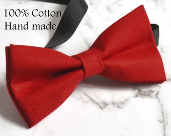 Red solid Cotton Pretied Bow tie Bowtie for Men Adult / Youth Teenage / Boy Kids / Baby Infant Toddler Wedding Party