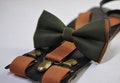 Olive Green Army and Tan Brown Bow tie Bowtie + Tan Brown Elastic Suspenders Braces Men / Youth/ Boys Kids / Baby Infant Toddler