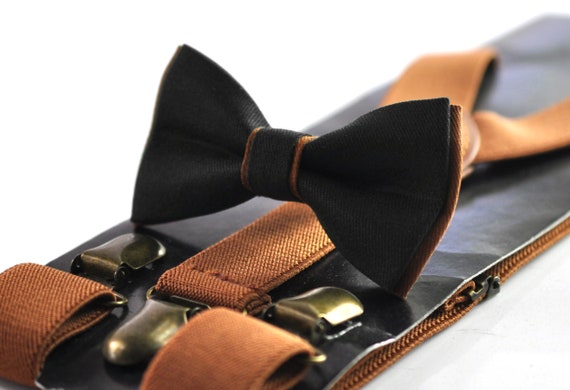 Black and Tan Brown Bow Tie Bowtie Tan Elastic Suspenders Braces for Men Youth Teenage Boys Kids Baby Infant Toddler Etsy UK