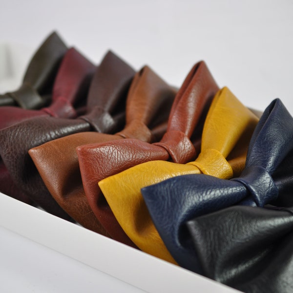 Brown Navy Blue Black Ginger Yellow Wine Red 8COLORS Pre tied Faux Leather Bow tie Bowtie for Men / Youth / Boys Kids / Baby Infant Toddler