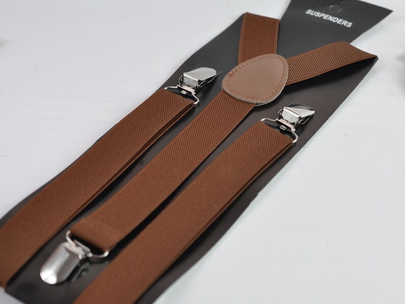 Toffee Tan Brown 25mm Elastic Y-Back Suspenders - Adjustable Clip-On Braces With Bronze Metal Clips, Unisex Classic Style