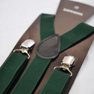 Tree Bow Hanger Hunter Green Cotton Bow Tie & Suspenders Set - Clip-On, Handmade In Australia (All Ages) Mens Button Suspenders Braces - Foto 8