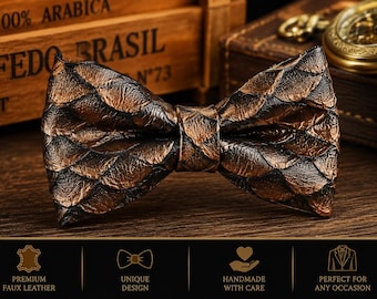 Copper Brown Dragon Squama Fish Scales Faux Leather Pretied Bow tie Bowtie for Baby infant Toddler / Boy Kids / Youth Teenage / Men Adult