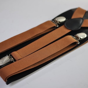 Tan Brown 25MM Elastic Y-Back Suspenders Braces Quality Silver Clips for Men Adult / Youth Teenage / Kids Boy /Toddler Baby Infant