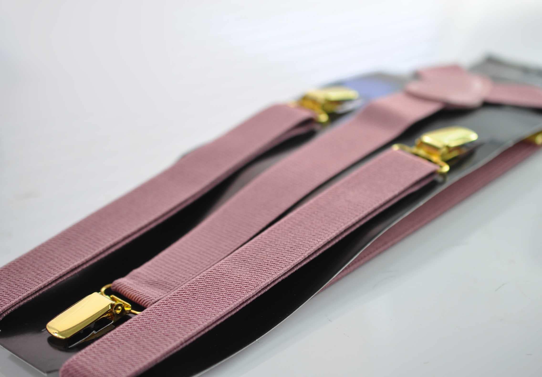 Dusty Rose Pink 25MM Elastic Y-Back Suspenders Braces Gold Golden Metal Clips for Men / Youth  / Kids Boy /Toddler Baby Infant