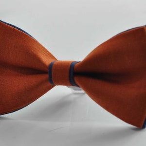 Navy Blue and Burnt Orange Linen Bow tie Bowtie RUST Terracotta Suspenders Braces for Men / Youth Teenage/ Boys Kids / Baby Infant Toddler Bow tie only