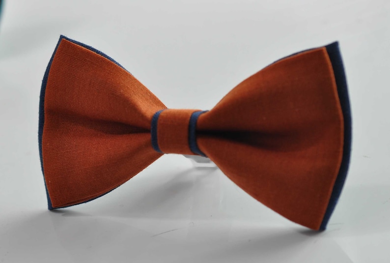 Navy Blue and Burnt Orange Linen Bow tie Bowtie RUST Terracotta Suspenders Braces for Men / Youth Teenage/ Boys Kids / Baby Infant Toddler Bow tie only