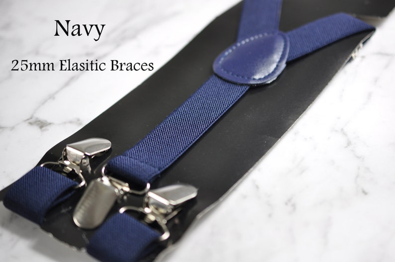 Navy Blue Denim Gold Faux Leather Bow Tie Navy Blue Elastic Suspenders Braces for Men Teenage Boy Kids Baby Infant Toddler