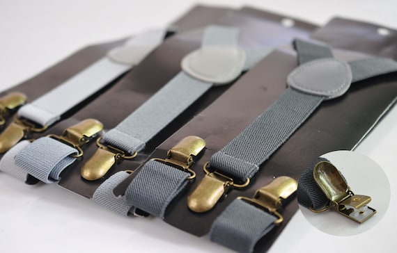 Bretelles Homme élastiques En Y, 6 Clips, Ajustables, Gris Foncé, Neuves Avec étiquettes