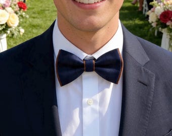 Navy Blue and Tan Brown Cotton Pre tied Bow tie Bowtie for Men Adult / Youth Teenage / Boy Kids / Baby Infant