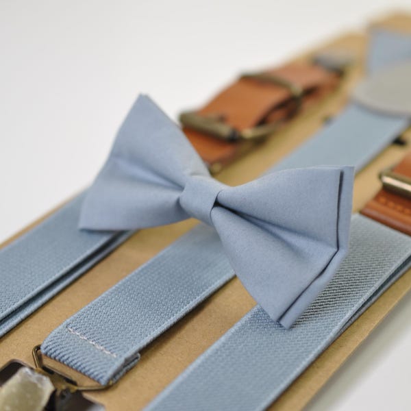 Dusty blue Hochzeit Fliege Fliege + Elastische Hosenträger Hosenträger für Männer / Jugend / Jungen Kinder / Baby Säugling Kleinkind