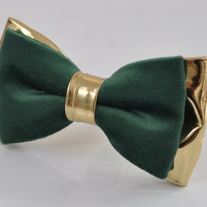 Emerald Green Velvet Gold Leather Bow tie Bowtie pocket Square Hanky Handkerchief Wedding Men / Youth / Boys Kids / Baby Infant Toddler image 4