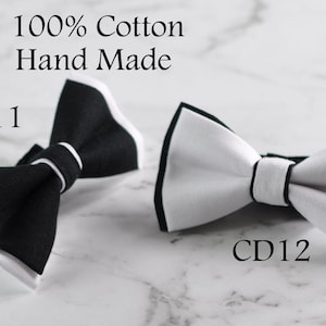 Men Black and White 2 LAYERS 100% Cotton Hand Made Bowtie TUXEDO Bow Tie Wedding Party