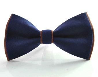 Navy Blue and Tan Brown Cotton Pre tied Bow tie Bowtie for Men Adult / Youth Teenage / Boy Kids / Baby Infant