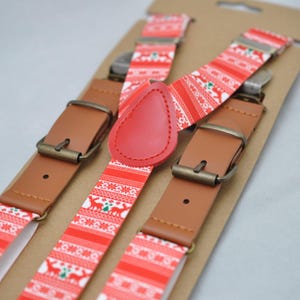 Red White Christmas Xmas Elks Elastic Y-Back Suspenders Braces for Men Adult / Youth Teenage / Kids Boy /Toddler Baby Infant