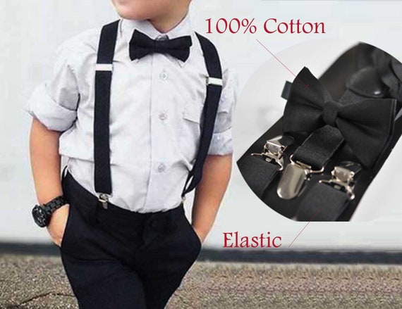 35mm Wide Mens Adjustable Braces Matching /"Black/" Suspender /& Bow tie Set