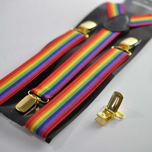  Men's Unisex Clip-on Braces Elastic Glitter Rainbow