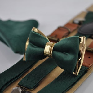 Green Velvet Bow Tie In A Darker Forrest Green. Pure Cotton - Foto 10