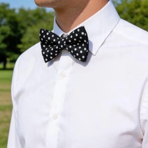 MEN Women 100% Cotton BLACK with White Dots Pattern Craft Bow Tie Bowtie Wedding Party