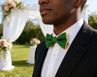 100% Cotton Yellow Ever Green Pretied 2 Layers Bow Tie Bowtie For Men / Youth Teenage / Kids Boy / Baby Infant Children Wedding Party