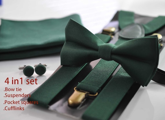 Alizeal Juego De Corbatín Clásico De Cachemira Para Hombre, Pañuelo Y Gemelos, #168-verde Oscuro, Talla única