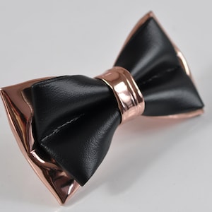 Black and Rose Gold Golden 2 Layers Faux Leather PVC Bow tie bowtie for infant baby toddler  / Boy Kids / Youth Teenage / Men Adult