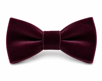 Fig Velvet Bow Tie, Men's Pre-Tied Bow Tie, Wedding Bow Tie, Groom Bow Tie, Dusty Fig Velvet, Formal Bow Tie