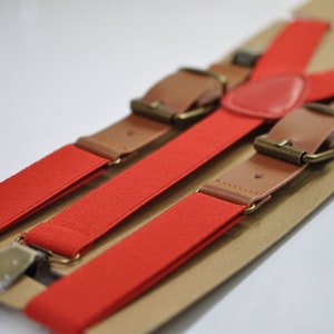 Red Faux Leather Adjustabale Suspenders Braces for Men Adult / Youth Teenage / Boy Kids / Infant Toddler Baby