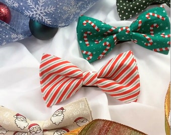 Red Gold Green Santa Candy Canes Stripes Tartan Christmas Xmas Cotton Bow tie Bowtie