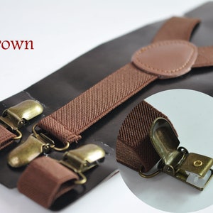 Toffee Tan Brown 25MM Elastic Y-Back Suspenders Braces Bronze Metal Clips for Men Adult / Youth Teenage / Kids Boy /Toddler Baby Infant Brown