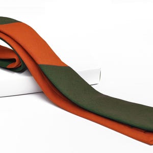 Army Green and Burnt Orange Dual Color Skinny Linen Hand Made Necktie Neck Tie for Wedding Party Prom