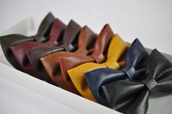 Toffee Brown Navy Black Ginger Wine Red Rust Pre tied Faux Leather Wedding Bow tie Bowtie for Men / Youth / Boys Kids / Baby Infant Toddler