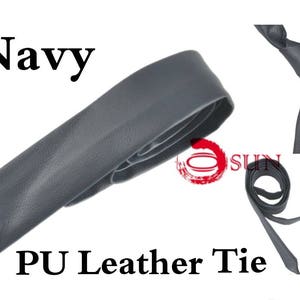 Men Women Unisex Skinny Navy Blue Quality Leather Necktie Neck Tie Party Wedding Dance