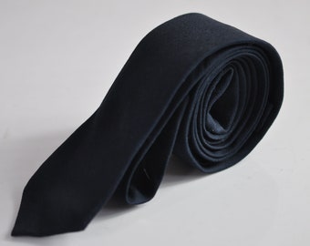 Men Women Unisex Dark Navy Blue Skinny 100% Cotton Necktie Neck Tie for Wedding Party Prom