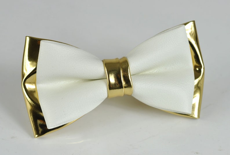 Men PVC Faux Leather Red Gold Stitching Shining Bow Tie Bowtie Wedding Party