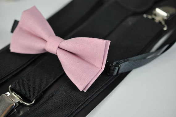 Warm Dusky Dusty Rose Pink Blush Pink Bow Tie Suspenders Pocket Square All Ages