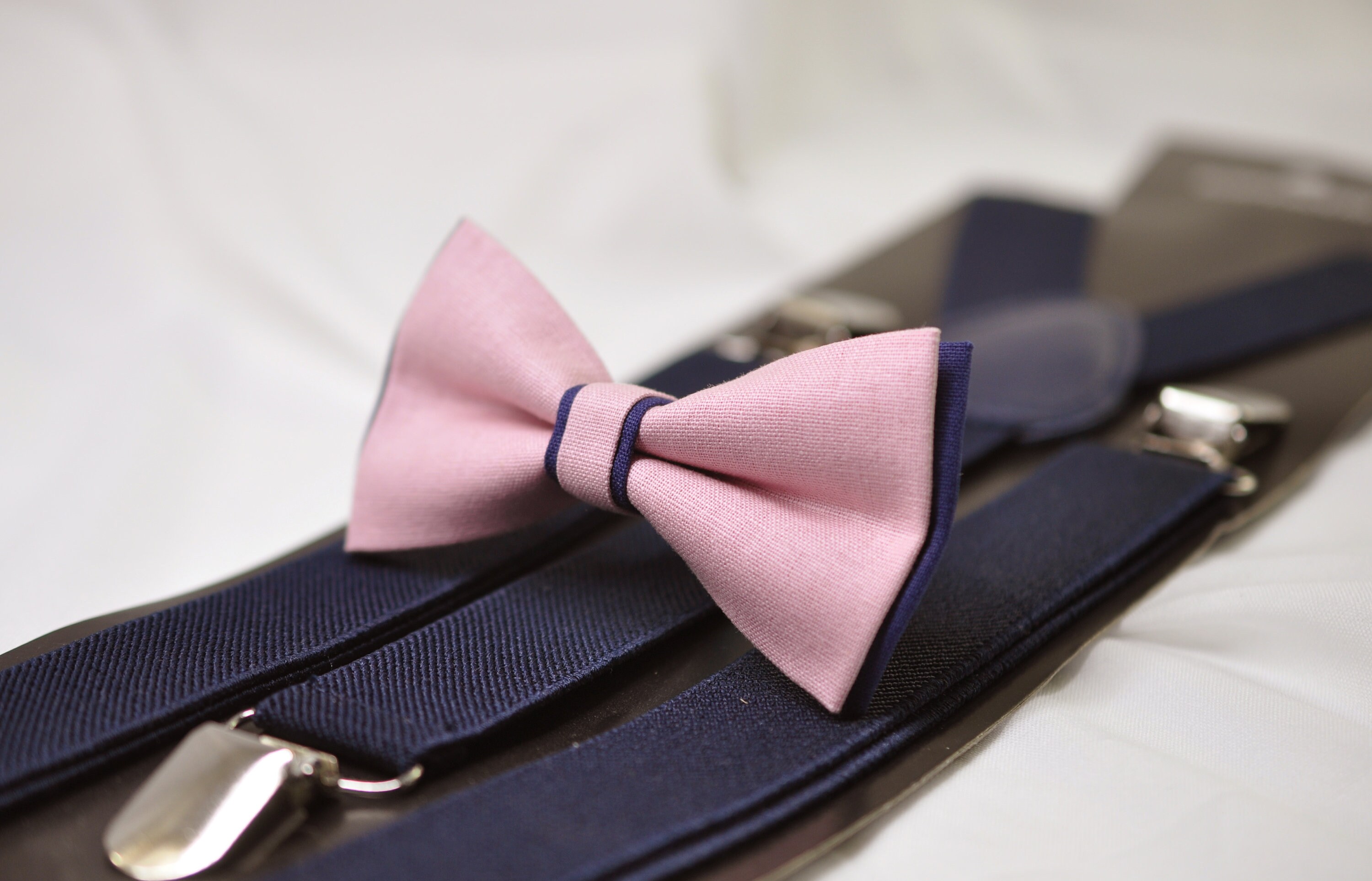 Ensemble Nœud Papillon Et Bretelles Rose Clair Pour Garçon - Bretelles Réglables, Nœud Pré-noué, Jusqu'à 135 Cm