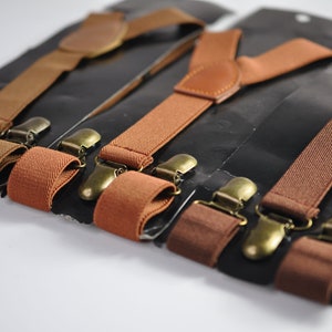 Toffee Tan Brown 25MM Elastic Y-Back Suspenders Braces Bronze Metal Clips for Men Adult / Youth Teenage / Kids Boy /Toddler Baby Infant image 2