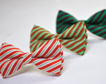 Red White Green Candy Stripes Xmas Christmas Cotton Bow tie Bowtie for Men Adult / Youth Teenage / Boy Kids / Toddler Baby Infant