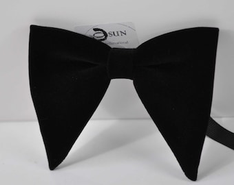 Men Adult BLACK Solid Velvet Large Butterfly Oversized Oversize Pre tied Hand Made Bow tie Bowtie Wedding