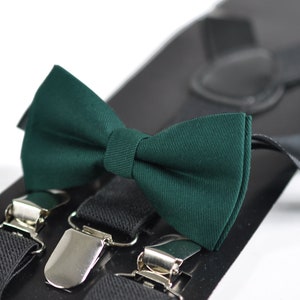 Dark Emerald Green Bottle Green Pretied Cotton Bow tie + Black Elastic Suspenders for Baby infant toddler / Kids Boy / Youth Teenage / Men
