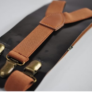 Tan Braune Baumwolle Fliege Fliege abgestimmte elastische Hosenträger Hosenträger für Männer / Jugend Teenager / Jungen Kinder / Baby Kleinkind Kleinkind Suspenders only