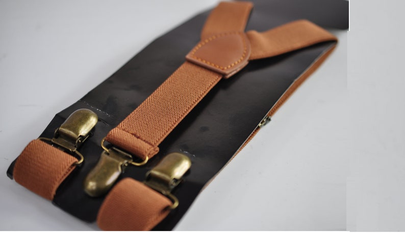 Tan Braune Baumwolle Fliege Fliege abgestimmte elastische Hosenträger Hosenträger für Männer / Jugend Teenager / Jungen Kinder / Baby Kleinkind Kleinkind Suspenders only