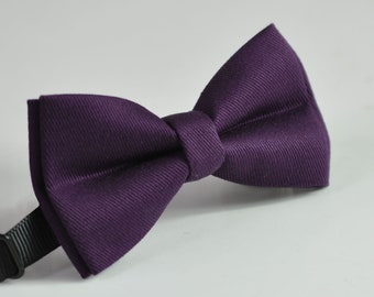 Eggplant Purple Dark Violet Purple Pretied Cotton Handmade Bow tie Bowtie for Men Adult / Youth Teenage / Boy Kids / Toddler Baby Infant