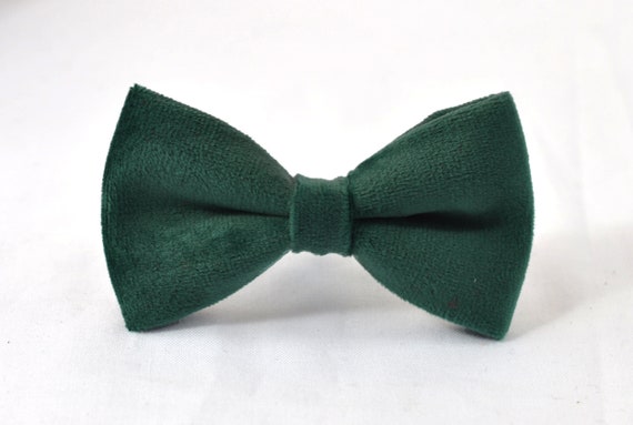 Green Velvet Bow Tie In A Darker Forrest Green. Pure Cotton - Foto 9
